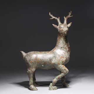 Chinese Archaistic Bronze Metal Stag Statue