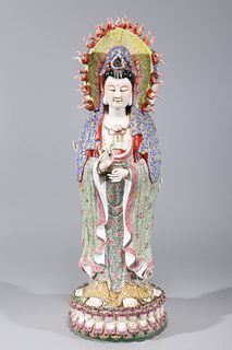 Elaborate Chinese Famille Rose Enameled Porcelain Deity