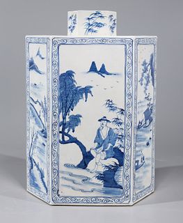 Chinese Blue & White Porcelain Faceted Vase