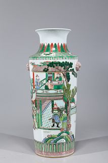Large Chinese Famille Verte Enameled Porcelain Vase