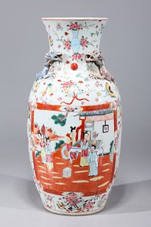 Chinese Export Style Famille Rose Enameled Porcelain Vase