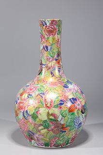 Chinese Mille Fleur Enameled Porcelain Bottle Vase