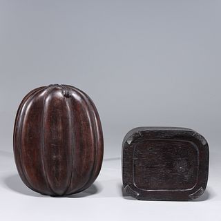 Two Chinese Wood Covered Ink Stones
