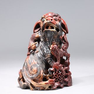 Chinese Carved Hardstone Foo Lion