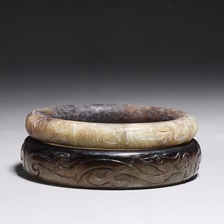 Two Chinese Carved Hardstone Bangles
