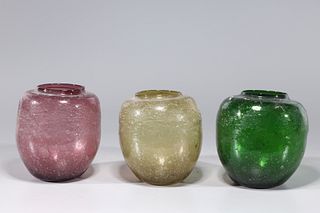 Group of Three Hand Blown Glass Vases