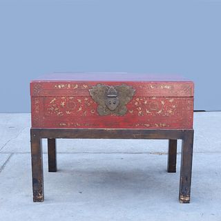 Antique Chinese Wood Storage Box on Stand