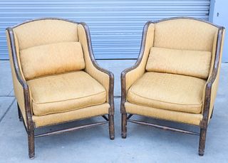Pair of Large Wood & Upholstered Armchairs