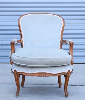 Antique Wood Upholstered Armchair