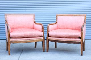 Pair of Upholstered Wood Armchairs