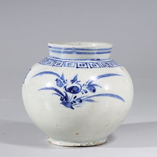 Korean Ceramic Blue & White Glazed Jar
