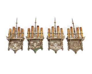 Four silvered-bronze wall sconces