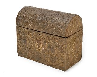A Continental brass repousse chest