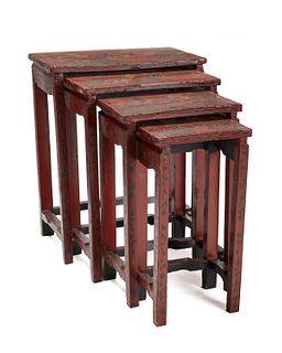 A set of Chinese lacquered wood nesting tables