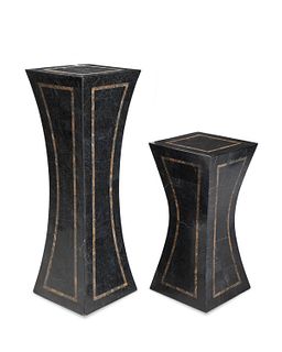 A near-pair of marble veneered pedestals
