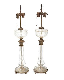 A pair of cut crystal table lamp bases