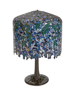 A Tiffany-style leaded glass table lamp