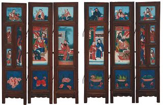 Two Chinese reverse painted table folding screens