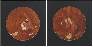 A pair of Chinese hardstone inlaid wood plaques