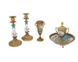 A group of Sevres-style porcelain table items