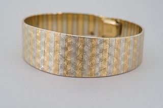 Two-Tone 18K Gold Machined Omega Style Bracelet