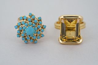 Group of Two 18K Gold Gemstone Rings