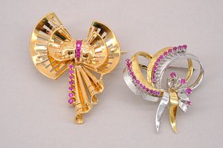 Group of Two Gold Art Deco Brooches