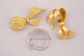 Group of Three Retro Gold Brooches