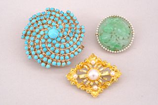Group of Three 14k Gold Brooches
