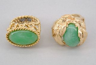 Two 14K Gold and Jade Rings
