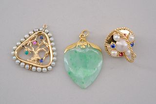 Group of Three Gold and Gemstone Charms