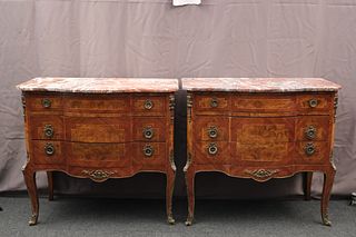 Pair French Serpentine Marble Top Tables