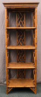 Faux Bamboo Leather Wrapped Rattan Etagere