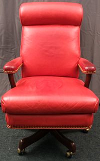 Red Leather Swivel Office Chair