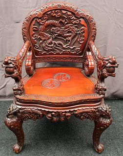 Antique Carved Rosewood Chinese Dragon Chair