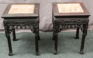 Pair of Carved Chinese Plant Stands or Side Tables