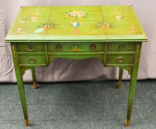 French Provincial Style Painted Green Vanity Table