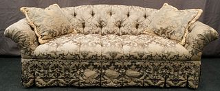 Moss Green Tufted Damask Couch