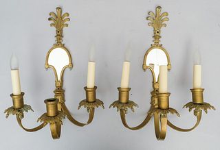 Pair Candle Style Brass Mirrored Sconces