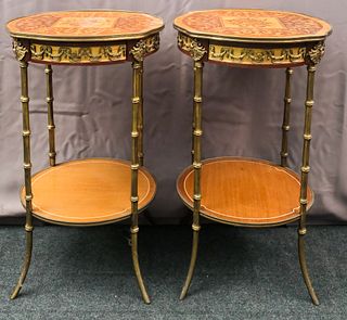 Pair of French Marquetry End Tables