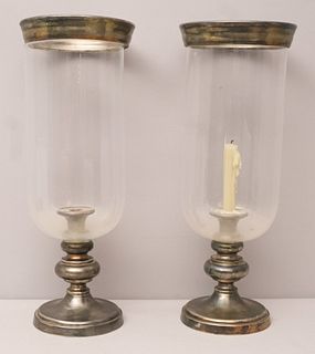 Silverplate Mounted Hurricane Shade Candle Lamps