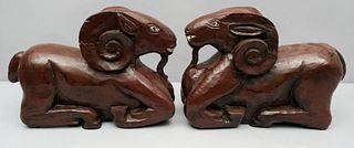 Pair of Carved Wooden Rams