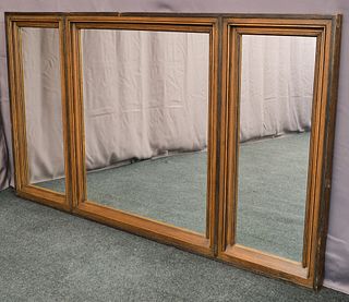 Large Three Sectioned Oak Over Mantle Mirror