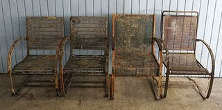 Group of 4 Antique Spring Steel Outdoor Chairs