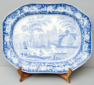 Staffordshire Blue & White Large Serving Platter