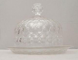Early American Glass Thumbprint Cut Cheese Dome
