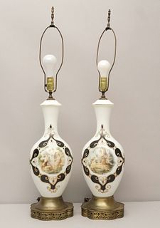 Pair Of Victorian Opaline Glass Lamps