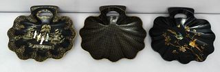 Trio Victorian Lacquer Decorated Clamshell Trays