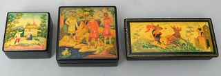 Lot of 3 Russian Lacquer Mstera Boxes