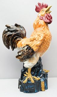 Large Chinese Glazed Pottery Rooster Statue